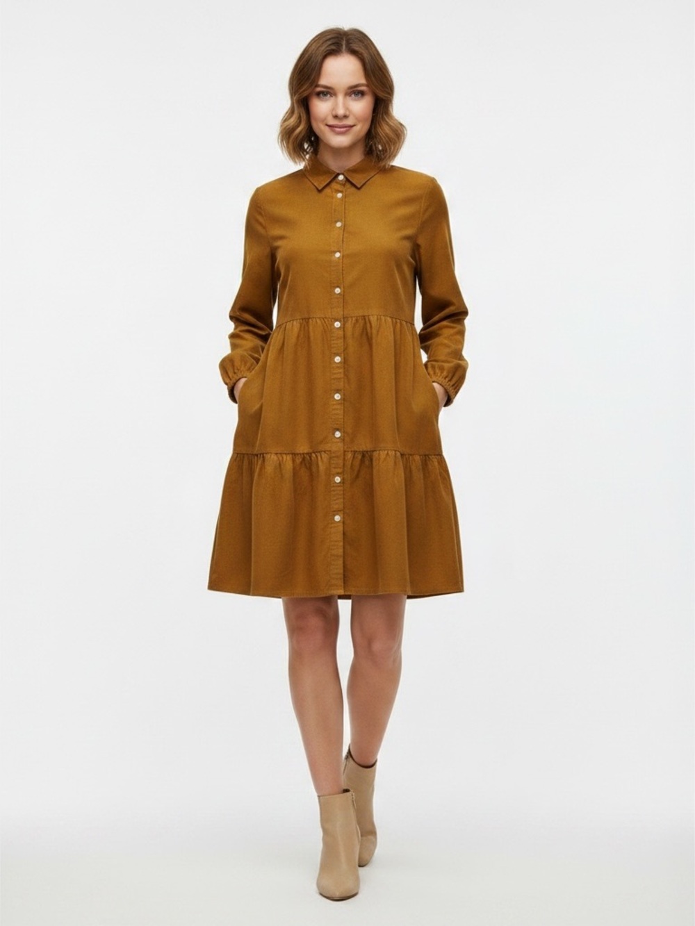 NWT! J.Crew Women's Tan Corduroy Long Sleeve Dress
